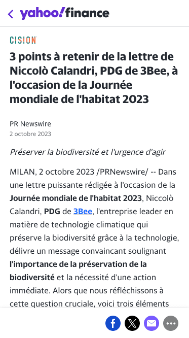 3 points à retenir de la lettre de Niccolò Calandri, PDG de 3Bee, à l'occasion de la Journée mondiale de l'habitat 2023