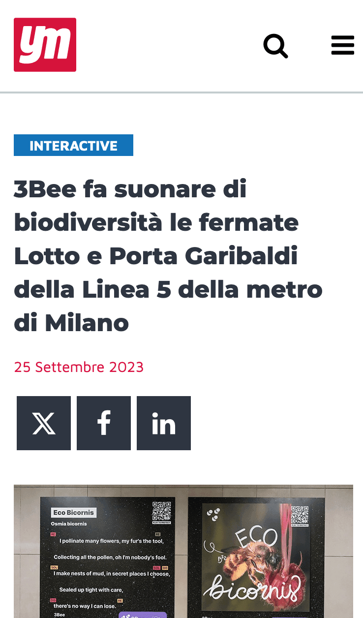 3Bee fa suonare di biodiversità le fermate Lotto e Porta Garibaldi della Linea 5 della metro di Milano