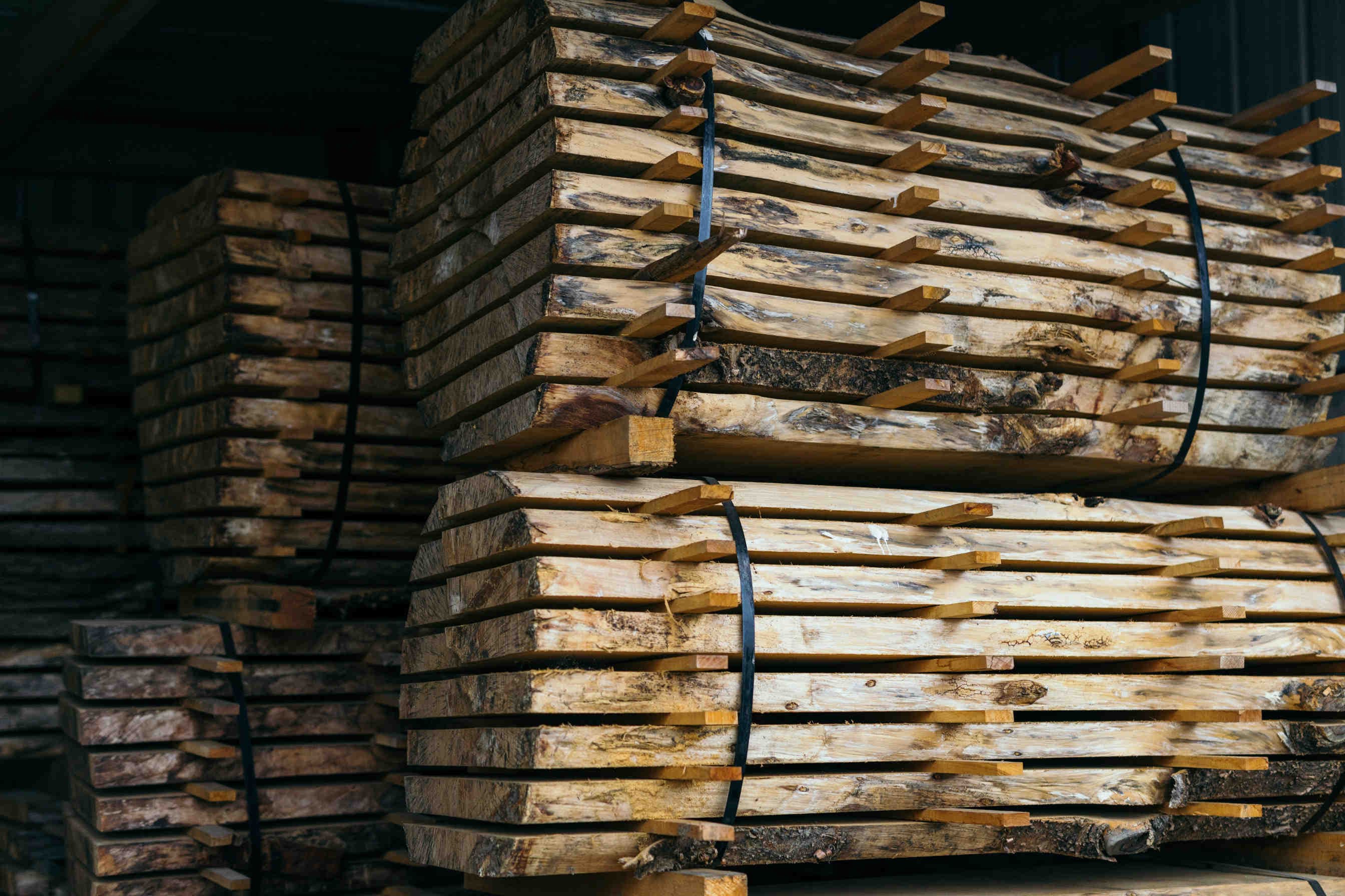 Wood stacked with spacers