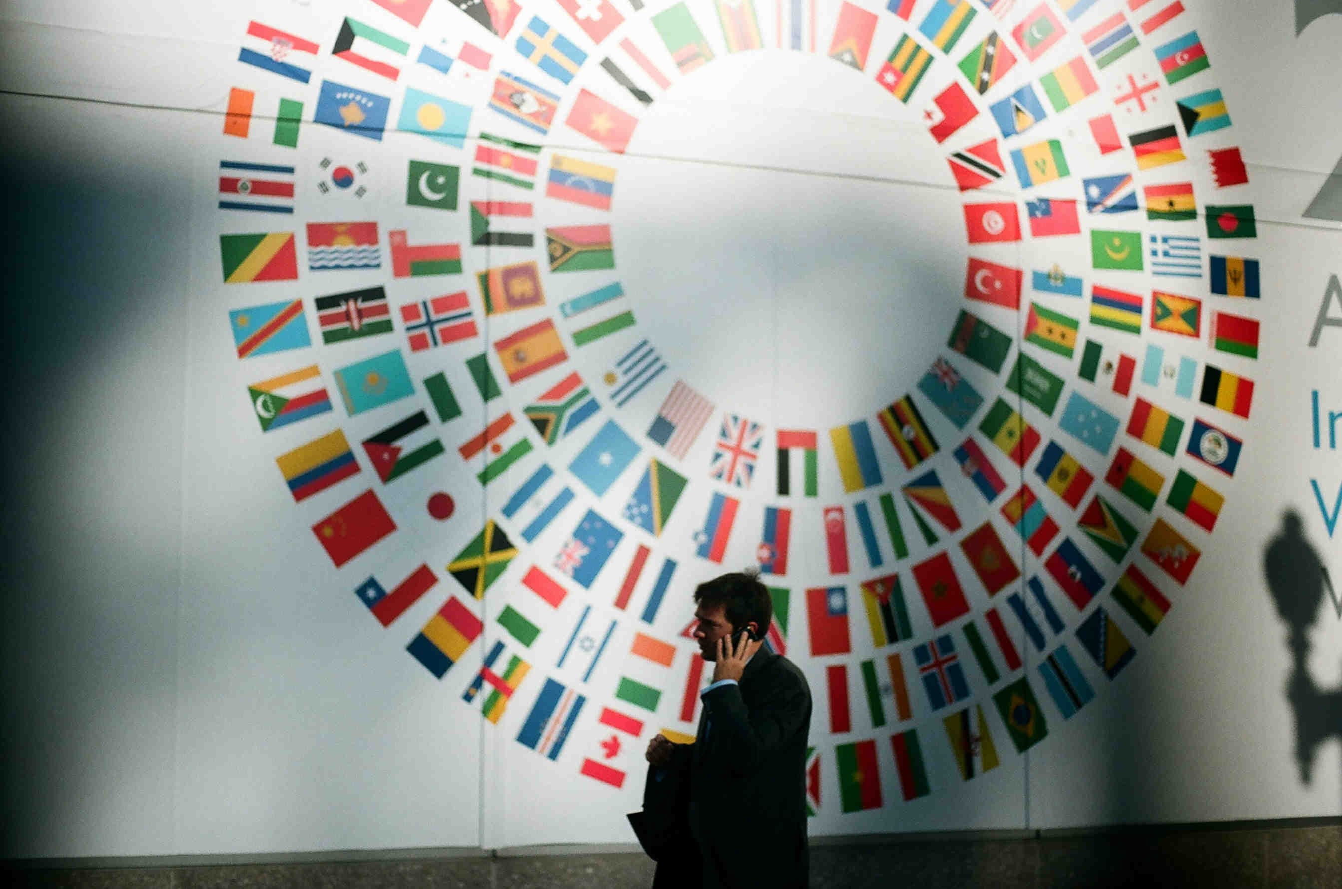 World flags on a wall